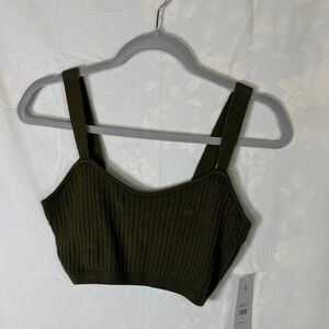 Spiritual Gangster Dark Green Ribbed Bralette NWT M